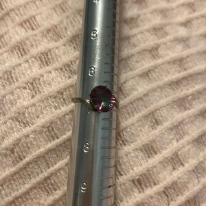 Size 7 STERLING SILVER purple/green gem stone ring